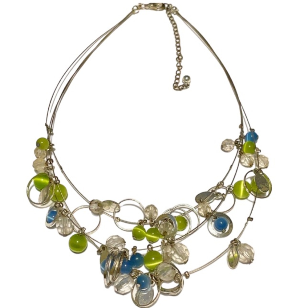 Vintage silver and green layered abstract bead necklace